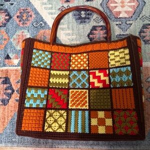 Colorful Patchwork Tote Bag Chic w/Lucite handles